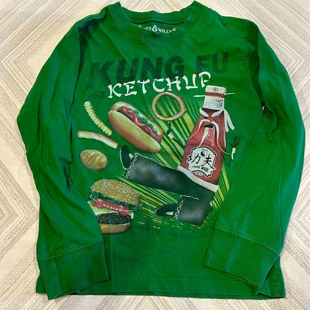 Wes & Willy Boys ‘Kung Fu Ketchup’ Green Long Sleeve Graphic Shirt